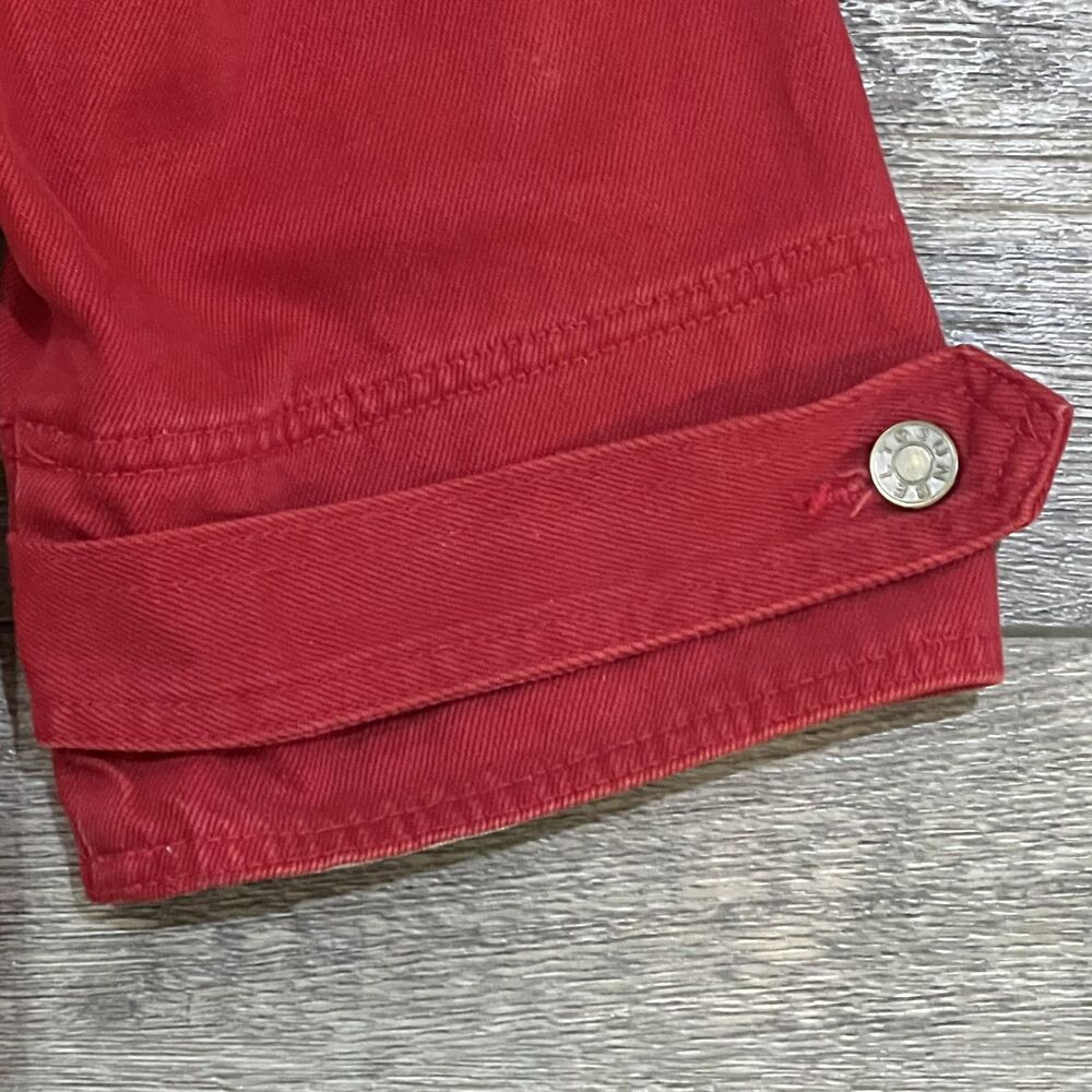 Vintage 80s Sun Belt Denim Red Cotton Jacket Folk Appliqué Live Laugh Love USA M - Picture 5 of 10